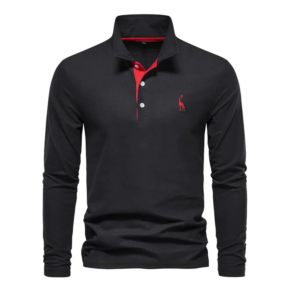 Men's Embroidered Long-Sleeved Polo Shirt-The Yellow Prime