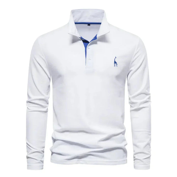 Men's Embroidered Long-Sleeved Polo Shirt-The Yellow Prime