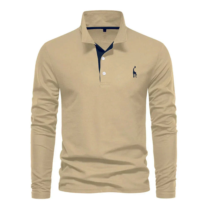 Men's Embroidered Long-Sleeved Polo Shirt-The Yellow Prime