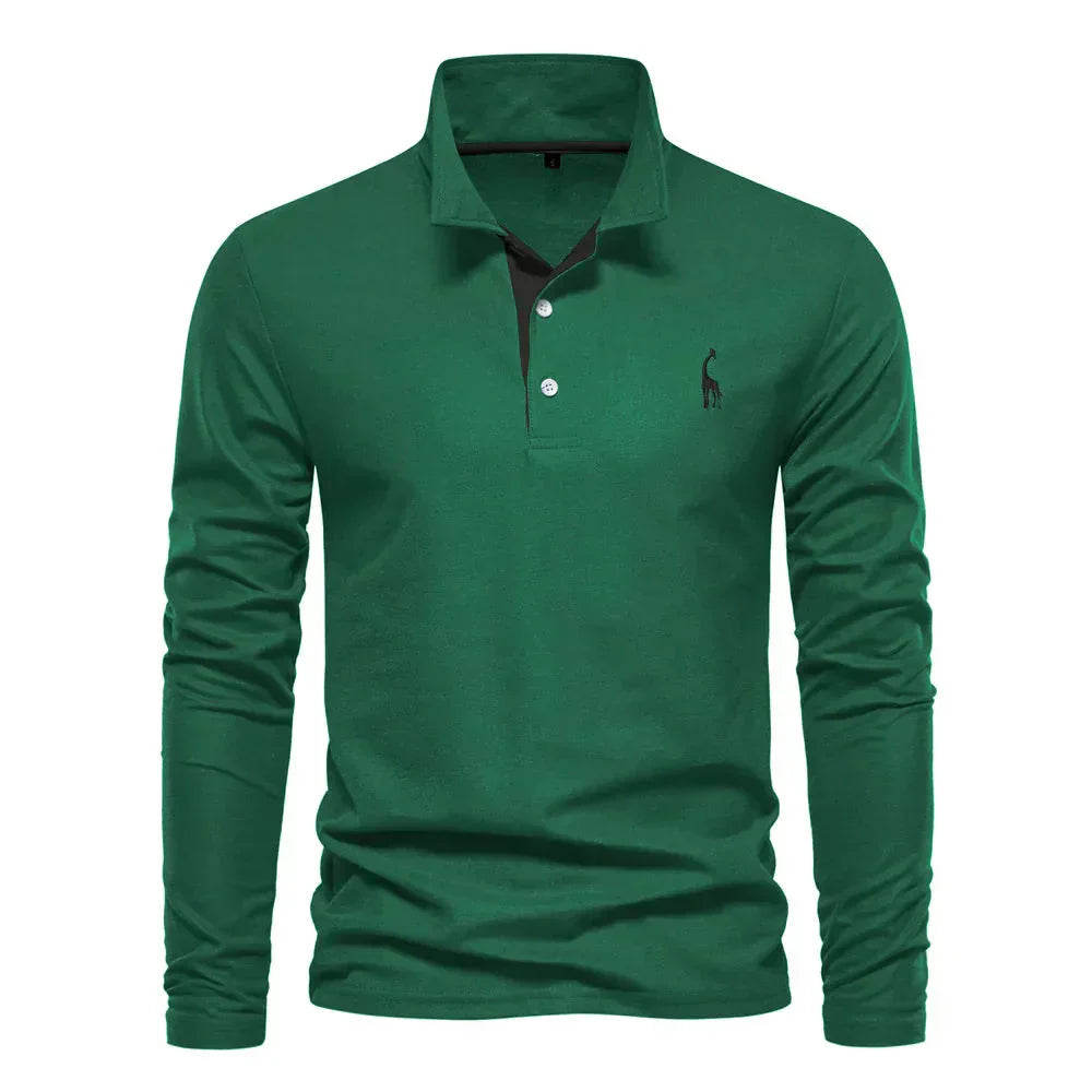Men's Embroidered Long-Sleeved Polo Shirt-The Yellow Prime