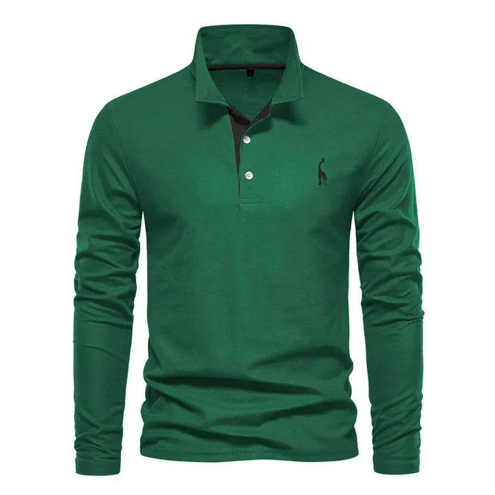 Men's Embroidered Long-Sleeved Polo Shirt-The Yellow Prime
