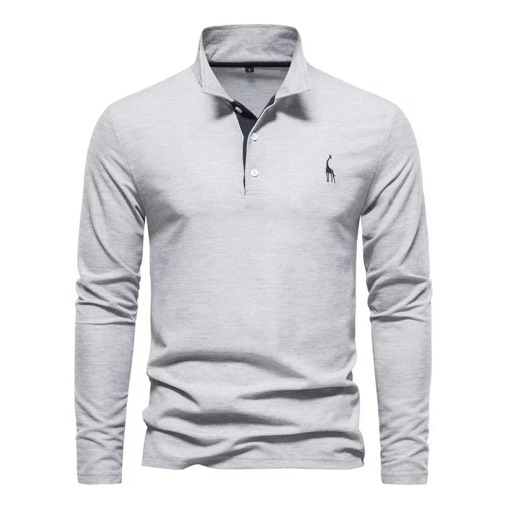Men's Embroidered Long-Sleeved Polo Shirt-The Yellow Prime