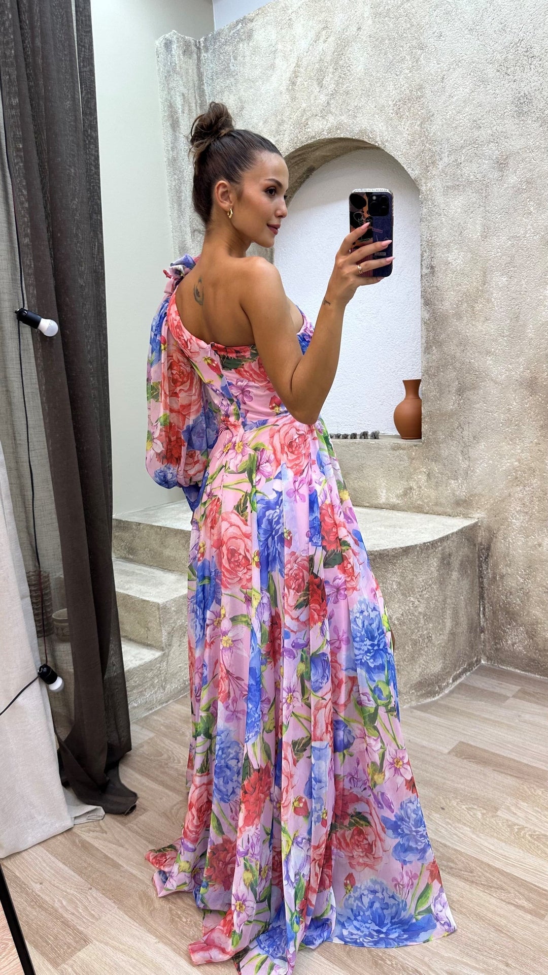 Emily | Women's Elegant Floral One Shoulder Maxi Dress-The Yellow Prime