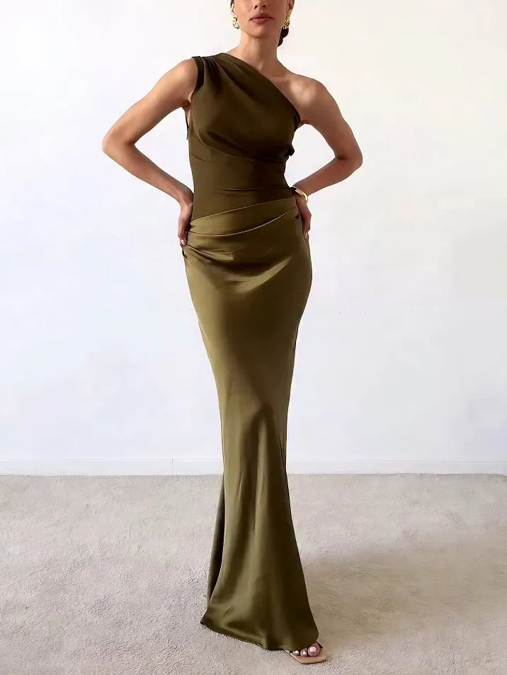 Emily | Women's One Shoulder Maxi Dress for Parties-The Yellow Prime