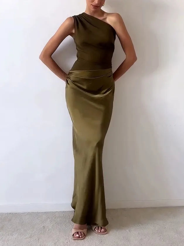 Emily | Women's One Shoulder Maxi Dress for Parties-The Yellow Prime