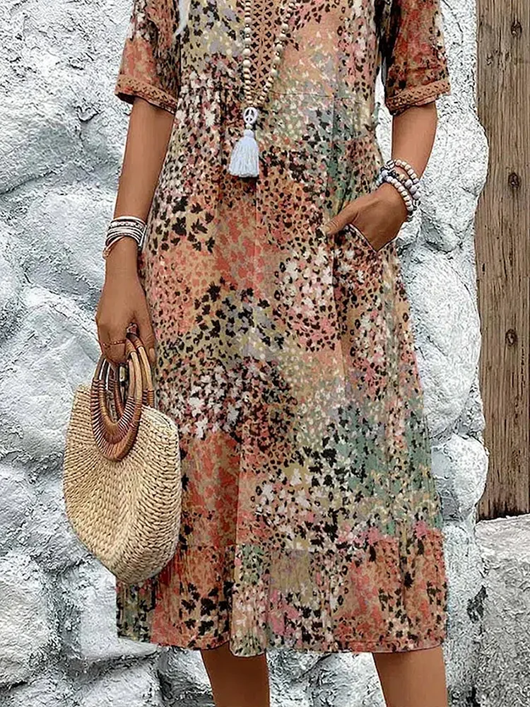 Emily | Women's Summer Dress - V-Neck, Allover Pattern, Knee-Length, Comfortable-The Yellow Prime