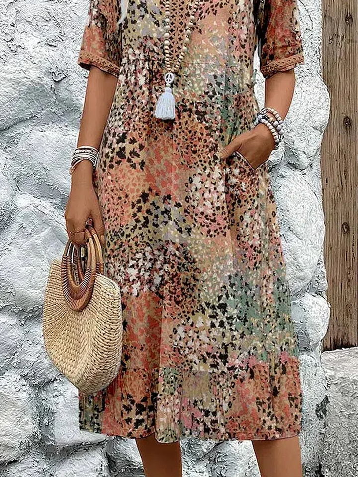 Emily | Women's Summer Dress - V-Neck, Allover Pattern, Knee-Length, Comfortable-The Yellow Prime