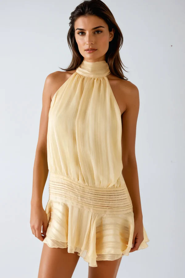 Viveca | Women's Ruffled Halter Neck Mini Dress-The Yellow Prime