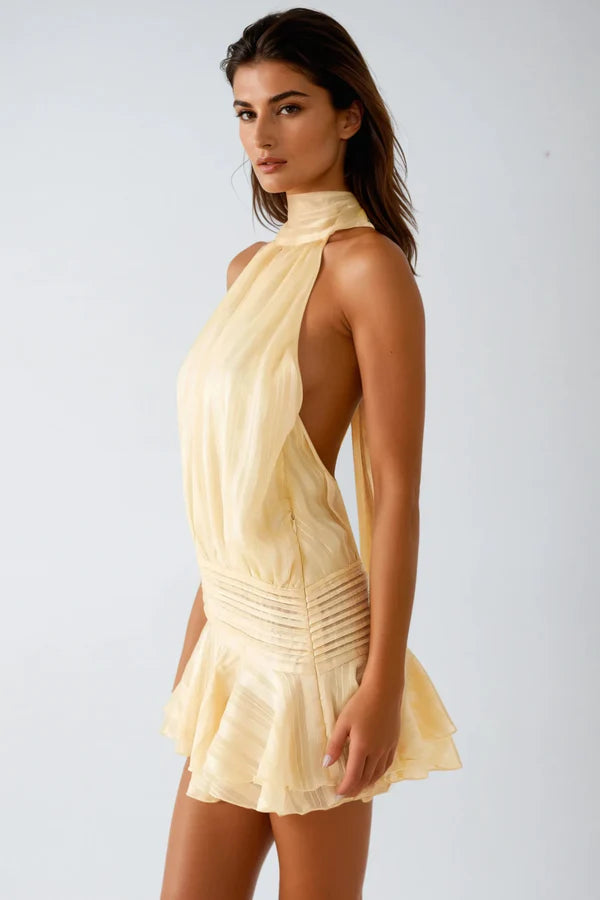 Viveca | Women's Ruffled Halter Neck Mini Dress-The Yellow Prime