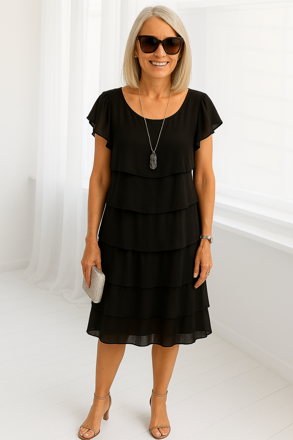 Karen | Women's Layered Midi Dress-The Yellow Prime