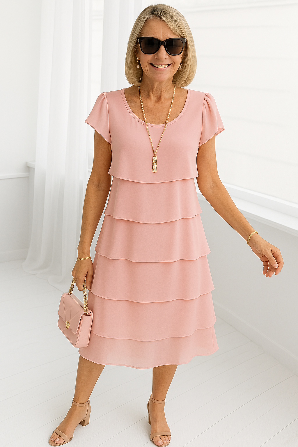 Karen | Women's Layered Midi Dress-The Yellow Prime