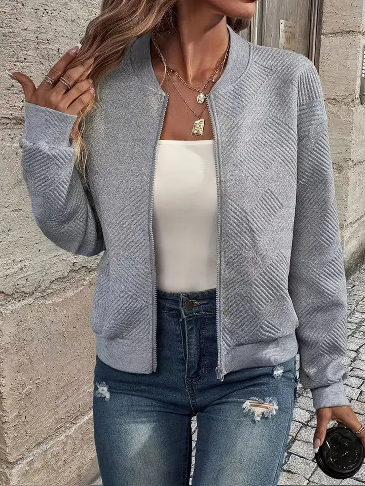 Women's Stylish Casual Pattern Front Zip Cardigan Sweater