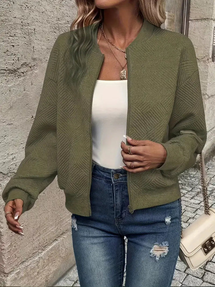 Women's Stylish Casual Pattern Front Zip Cardigan Sweater