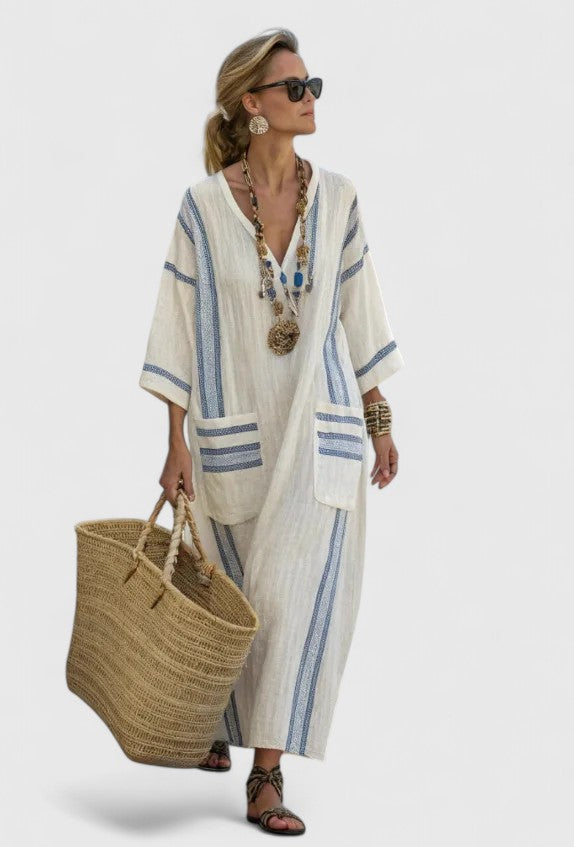 Emma | Women's Maxi Dress - V-Neck, Loose Fit-The Yellow Prime
