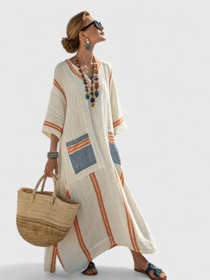 Emma | Women's Maxi Dress - V-Neck, Loose Fit-The Yellow Prime