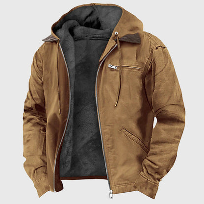 Herren-Canvas-Kapuzenjacke mit Fleecefutter – Warmes Essential für Herbst und Winter