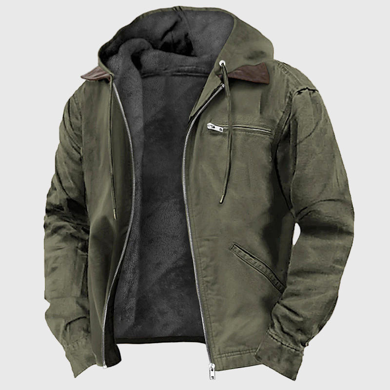 Chaqueta con capucha de lona y forro polar para hombre
