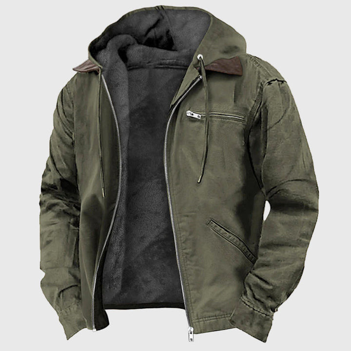 Chaqueta con capucha de lona y forro polar para hombre