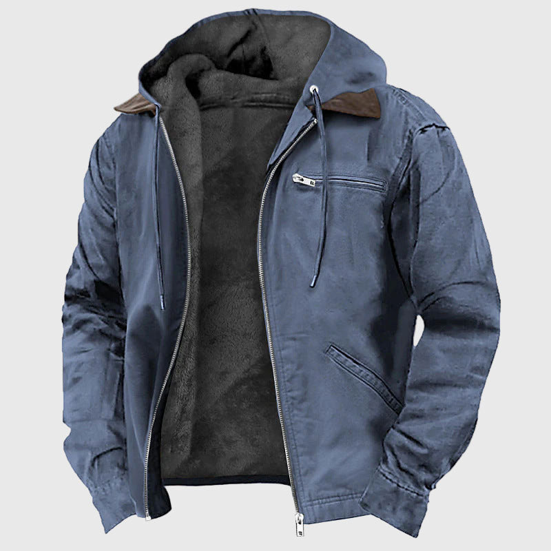 Herren-Canvas-Kapuzenjacke mit Fleecefutter – Warmes Essential für Herbst und Winter