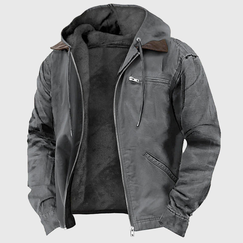 Chaqueta con capucha de lona y forro polar para hombre