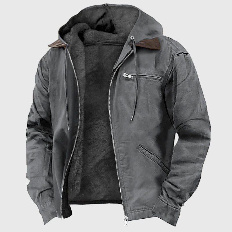 Herren-Canvas-Kapuzenjacke mit Fleecefutter – Warmes Essential für Herbst und Winter
