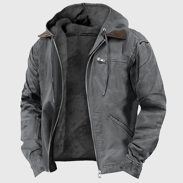 Chaqueta con capucha de lona y forro polar para hombre