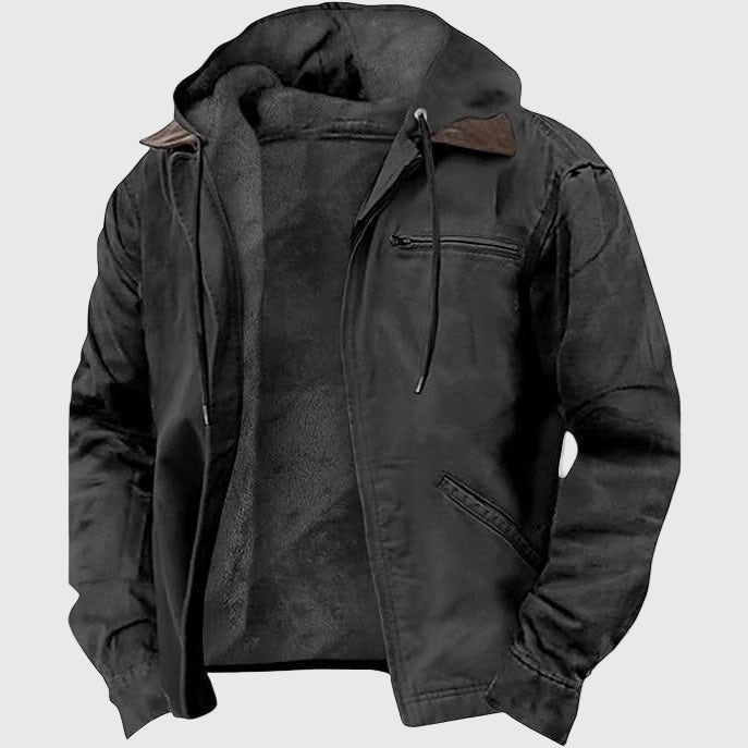 Chaqueta con capucha de lona y forro polar para hombre