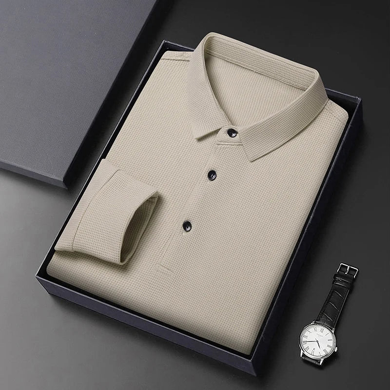 Riniel | Men's Modern Slim-Fit Long Sleeve Polo Shirt-The Yellow Prime