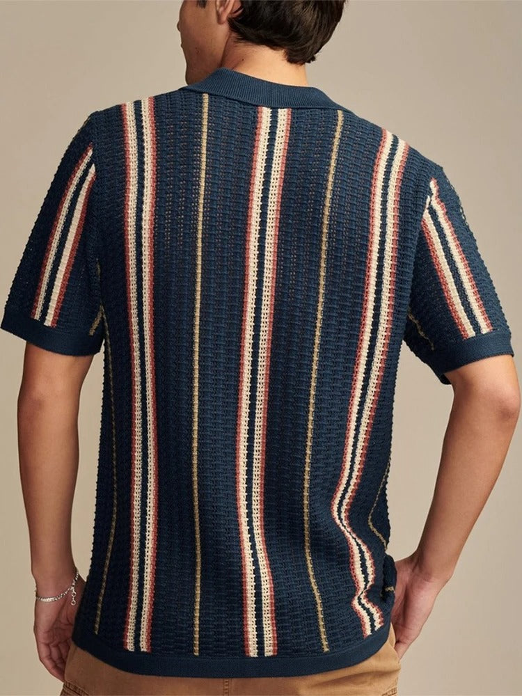 Sam | Men's Striped Soft Knit Polo Shirt-The Yellow Prime