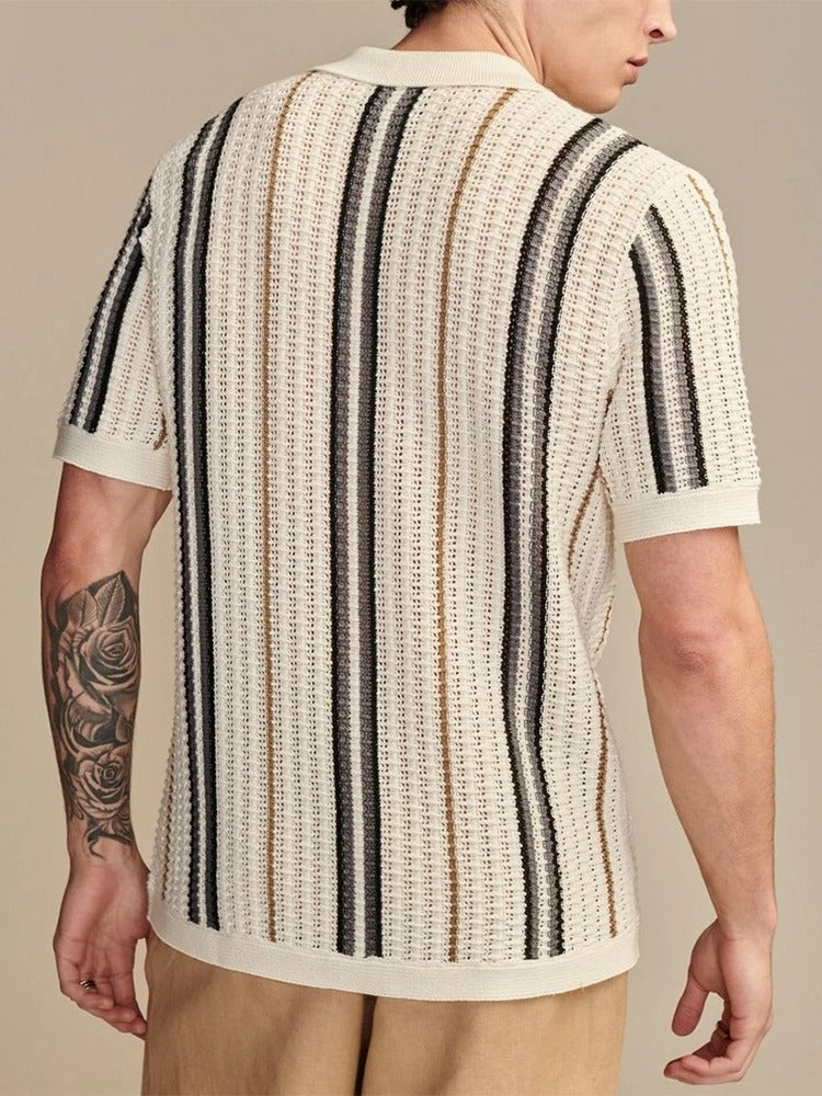 Sam | Men's Striped Soft Knit Polo Shirt-The Yellow Prime
