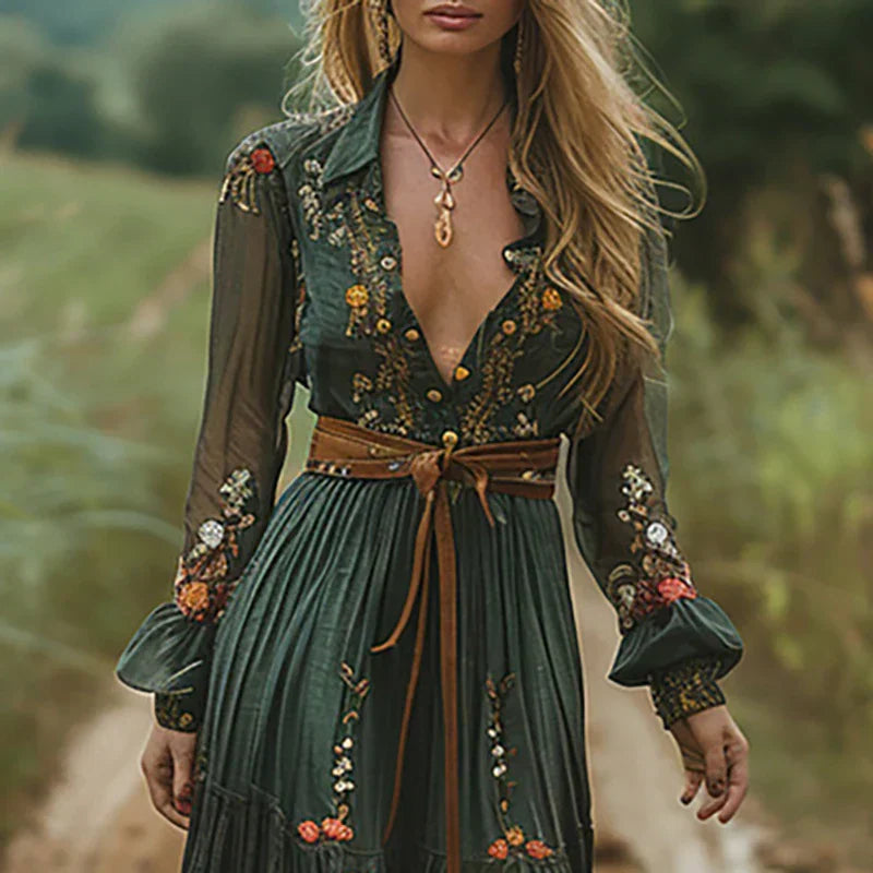Eleanor | Women's Maxi Dress - Floral Print, Long Sleeve-The Yellow Prime