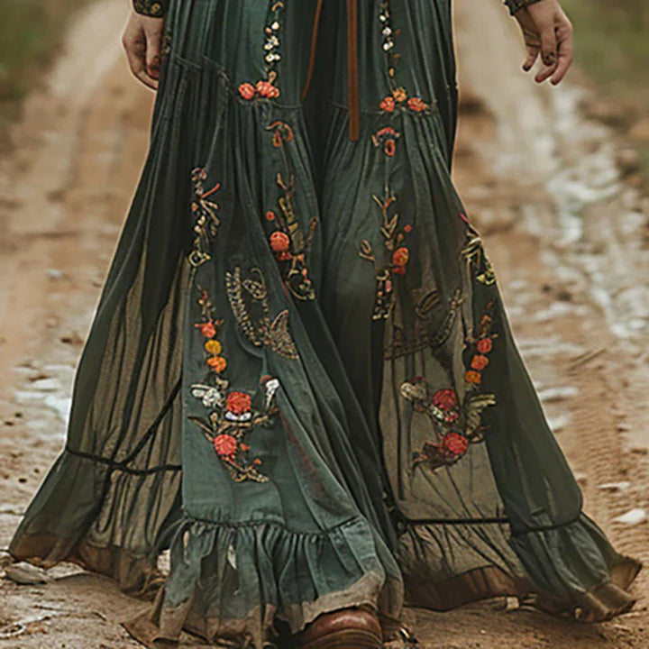 Eleanor | Women's Maxi Dress - Floral Print, Long Sleeve-The Yellow Prime