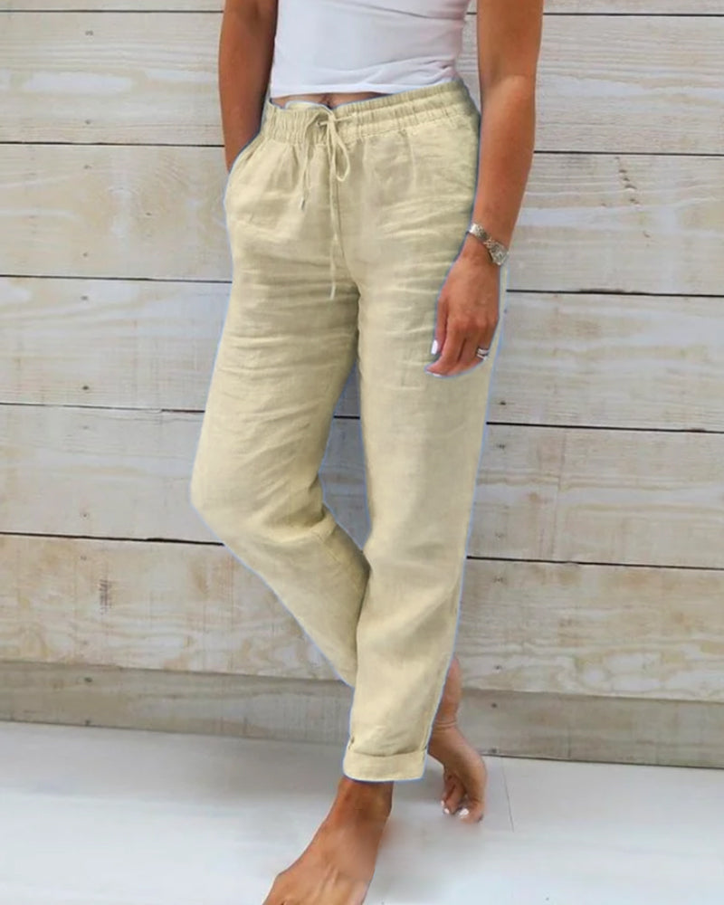Evelien | Women's Comfortable Stylish Elastic Linen Pants-The Yellow Prime