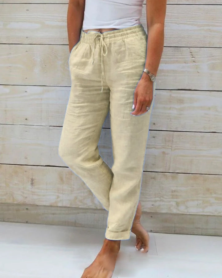 Evelien | Women's Comfortable Stylish Elastic Linen Pants-The Yellow Prime