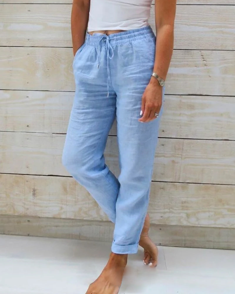 Evelien | Women's Comfortable Stylish Elastic Linen Pants-The Yellow Prime