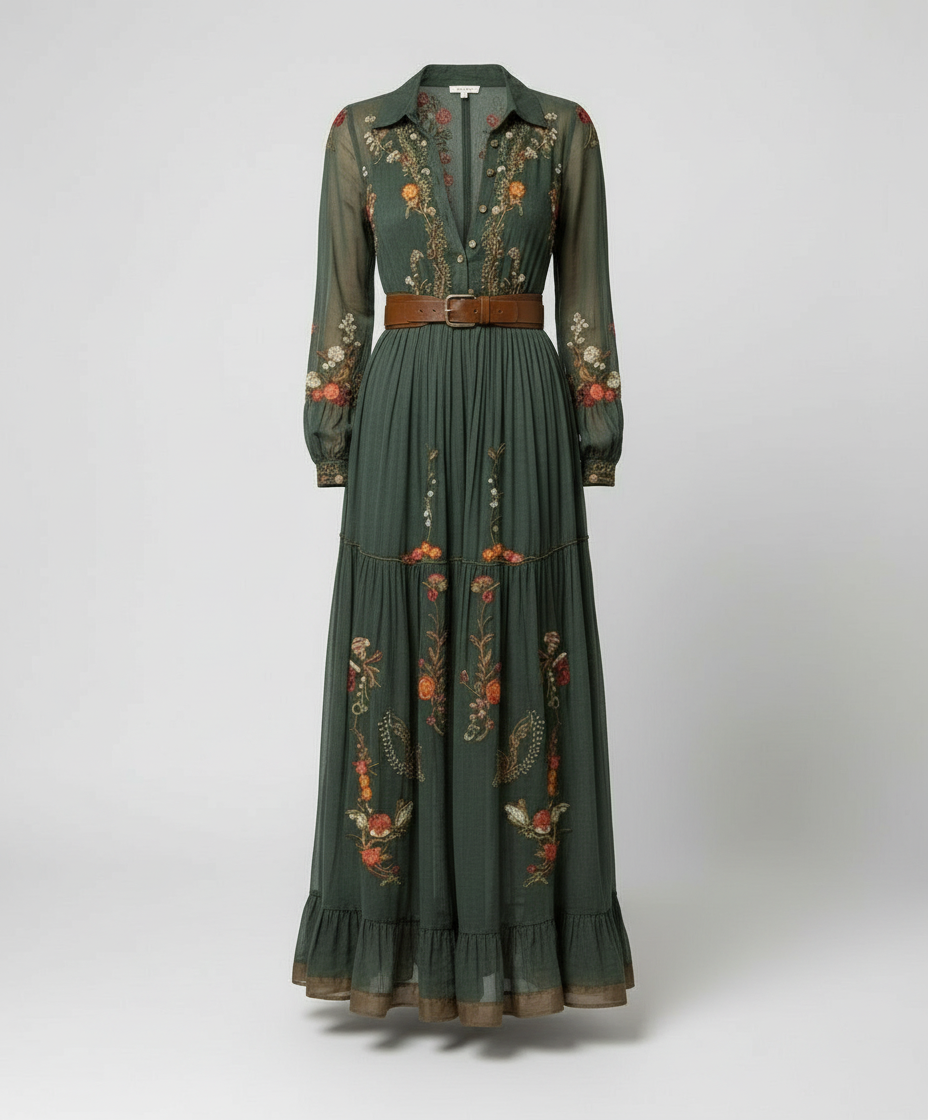 Women's Boho V-Neck Maxi Dress-The Yellow Prime