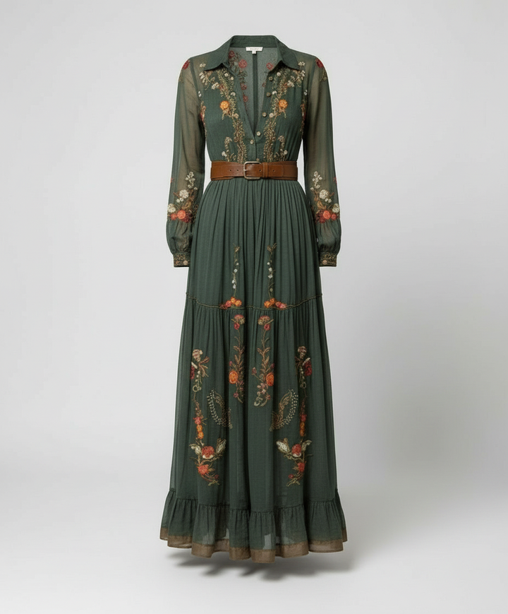 Women's Boho V-Neck Maxi Dress-The Yellow Prime