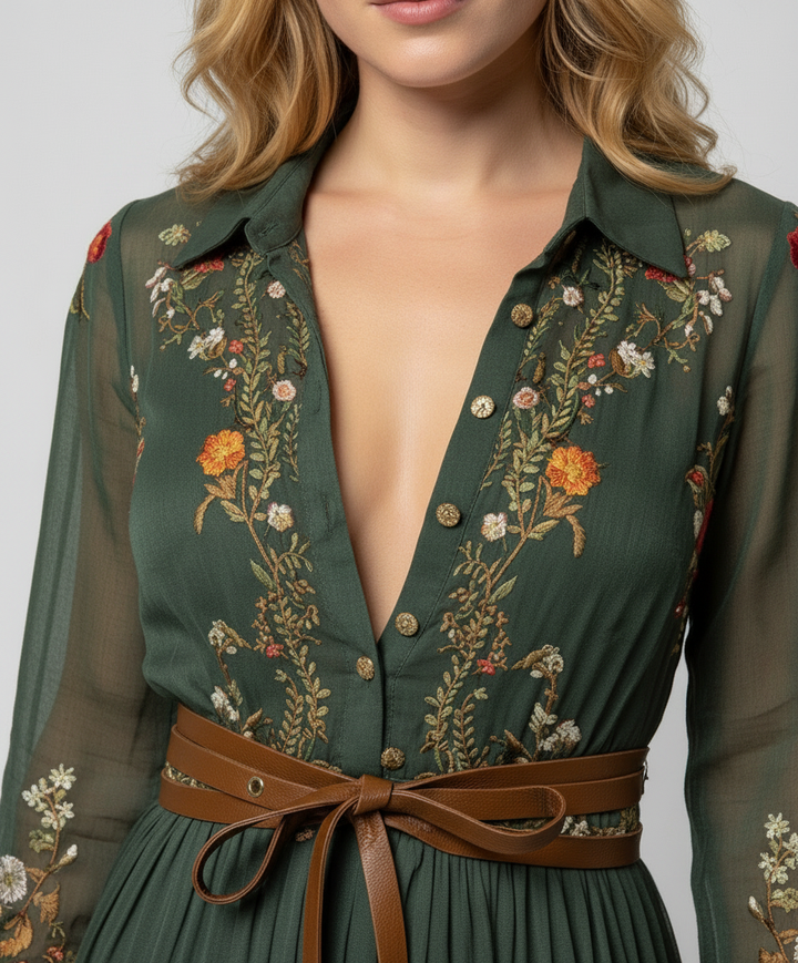 Women's Boho V-Neck Maxi Dress-The Yellow Prime