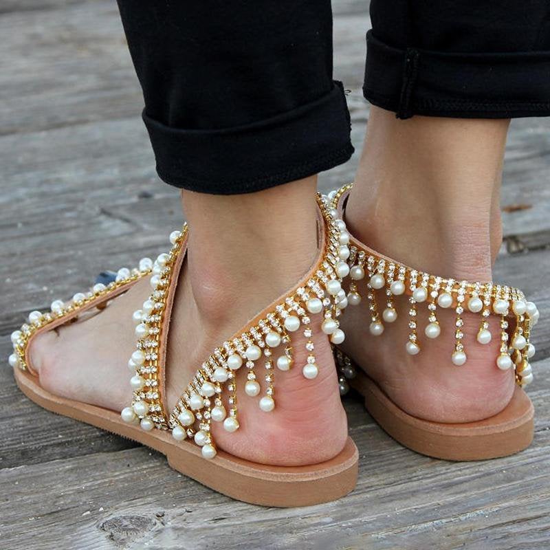Bree | Women's Elegant Summer Sandals with Faux Pearls-The Yellow Prime