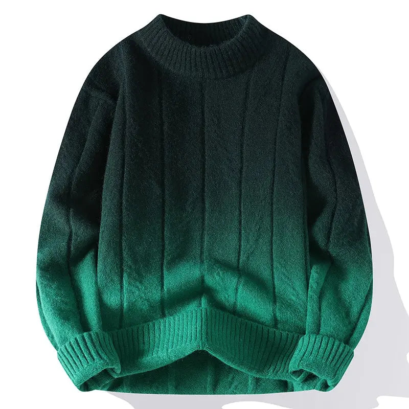 Maglione girocollo da uomo in lana, morbido, classico, lavorato a maglia sfumata