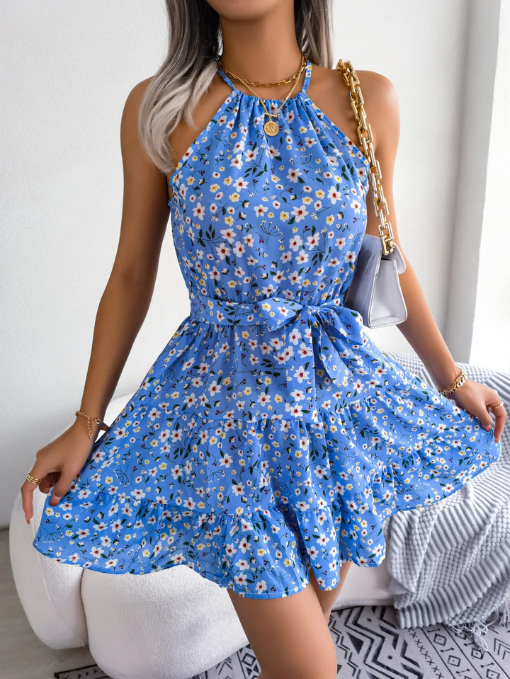 Fiona | Women's Halter Floral Summer Dress-The Yellow Prime
