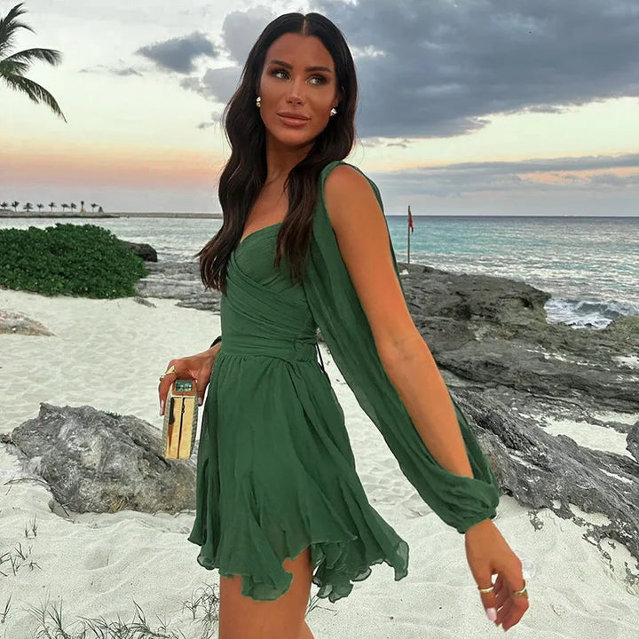 Antonella | Women's Summer Long Sleeve Casual Mini Dress-The Yellow Prime