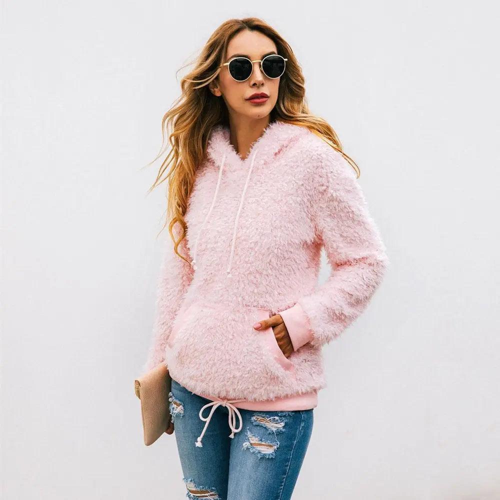 Sudadera con capucha de forro polar para mujer, con capucha y bolsillo tipo canguro