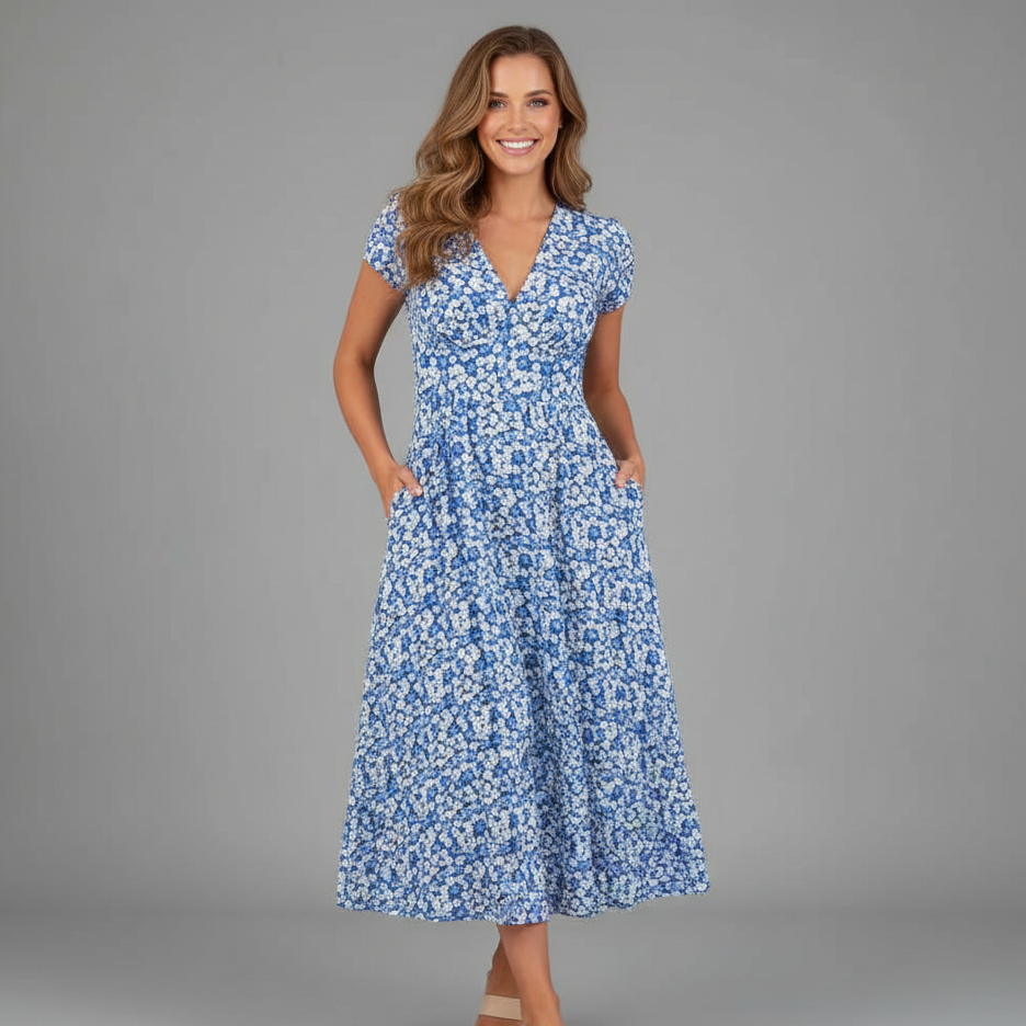 Samantha | Women's Floral Midi Dress - Elegant Summer Style-The Yellow Prime