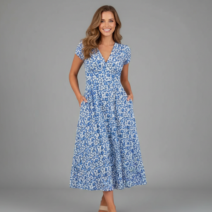 Samantha | Women's Floral Midi Dress - Elegant Summer Style-The Yellow Prime