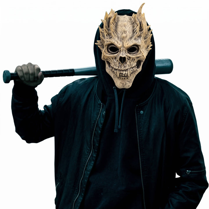 Halloweenin koko pään peittävä luurankonaamio ylellisesti viimeisteltynä lateksimallina cosplay-asuihin