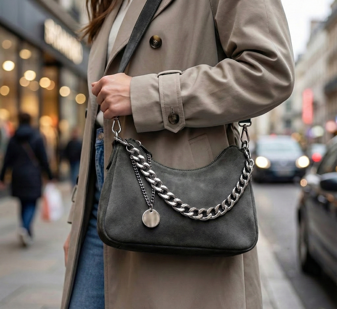 Women's Washed Denim Chain Shoulder Bag
