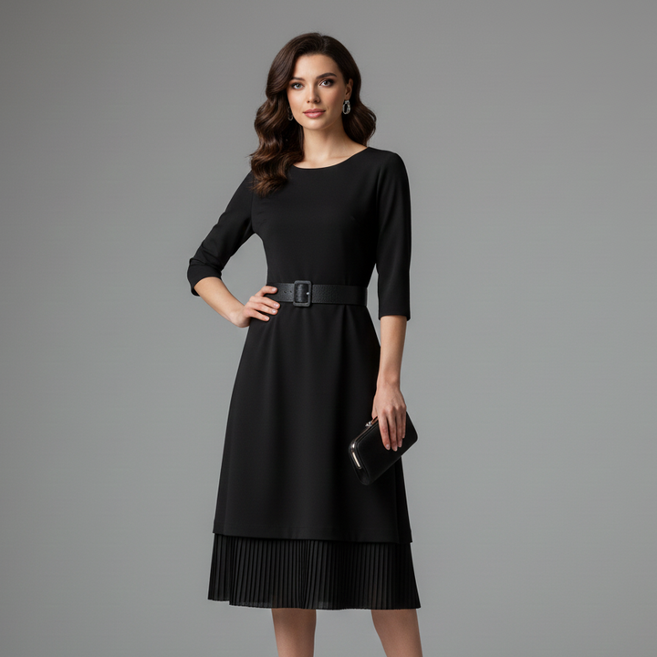 Bella | Women's Belted Long Sleeve Midi Dress - Elegant Style-The Yellow Prime