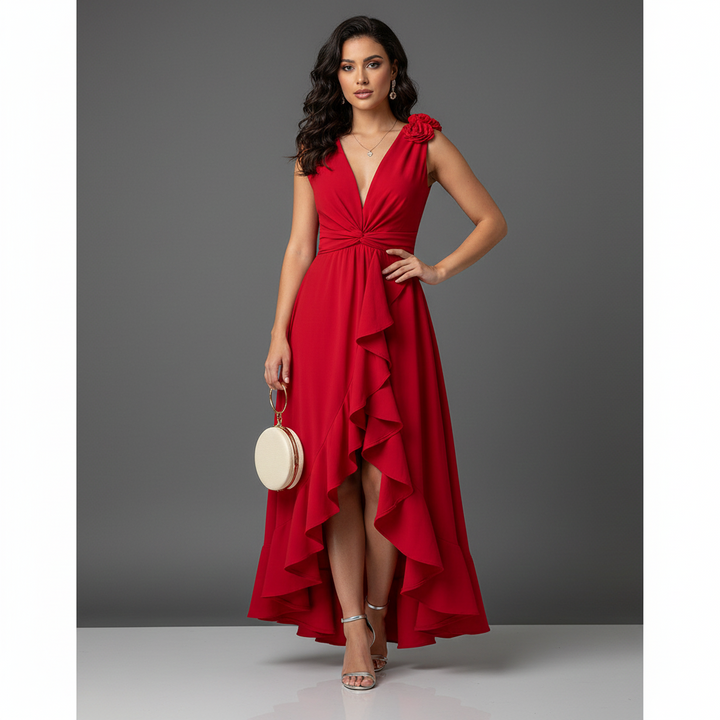 Lucy | Asymmetrical Hem Fit & Flare Dress for Women-The Yellow Prime