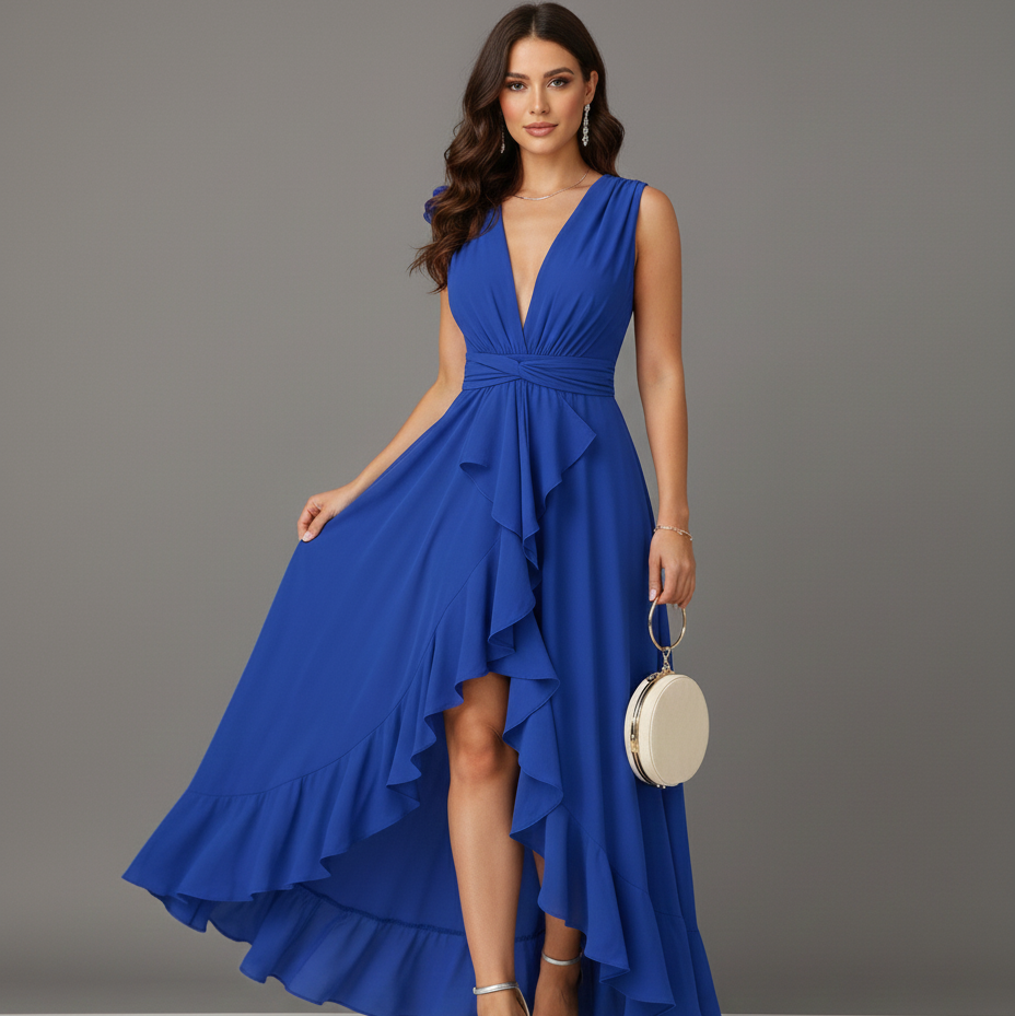 Lucy | Asymmetrical Hem Fit & Flare Dress for Women-The Yellow Prime